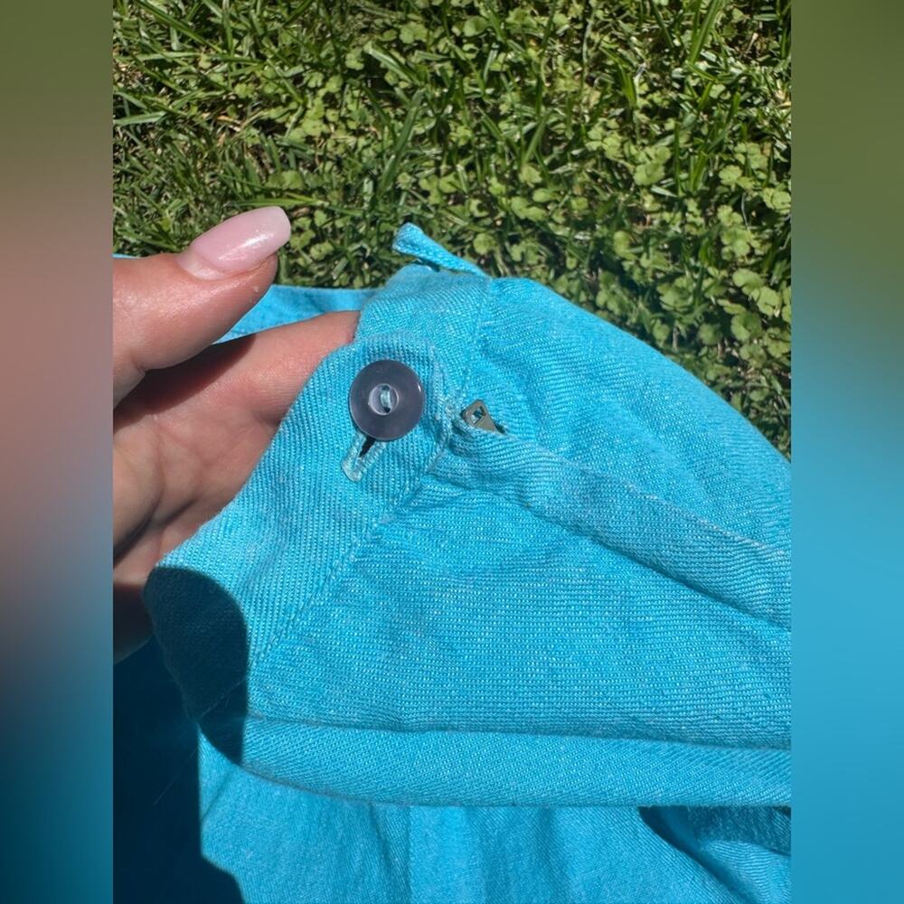 60s Vintage High Waist Side Zip Bright Blue Denim Shorts - Picture 6 of 8